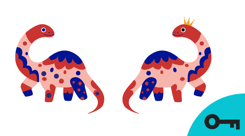 Un jeu des 3 différences avec une image de dinosaure coloré.