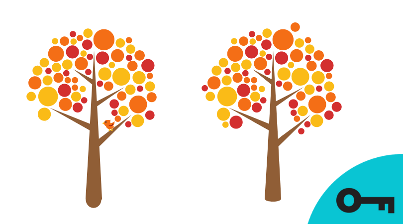 Un jeu des 3 différences avec une image d'arbre à l'automne.