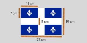 Les mesures d'un drapeau su Québec de 27 cm de long.